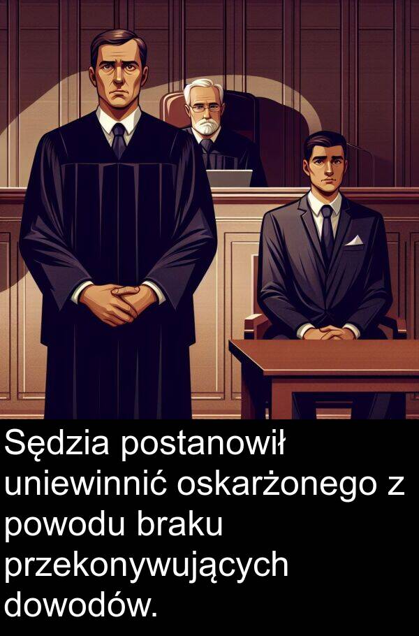 dowodów: Sędzia postanowił uniewinnić oskarżonego z powodu braku przekonywujących dowodów.