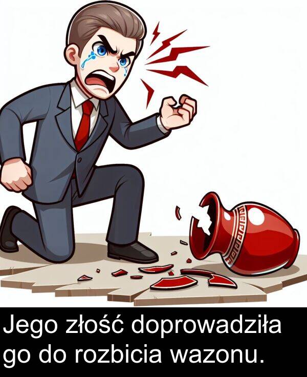 doprowadziła: Jego złość doprowadziła go do rozbicia wazonu.