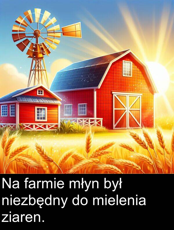 farmie: Na farmie młyn był niezbędny do mielenia ziaren.