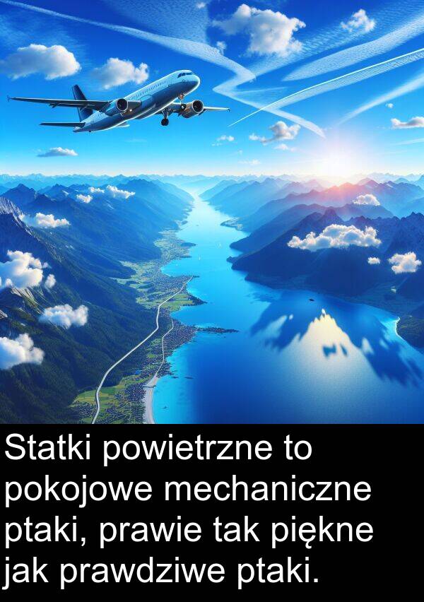 tak: Statki powietrzne to pokojowe mechaniczne ptaki, prawie tak piękne jak prawdziwe ptaki.