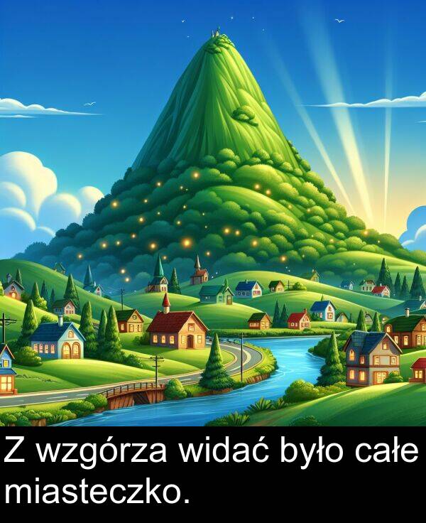 całe: Z wzgórza widać było całe miasteczko.