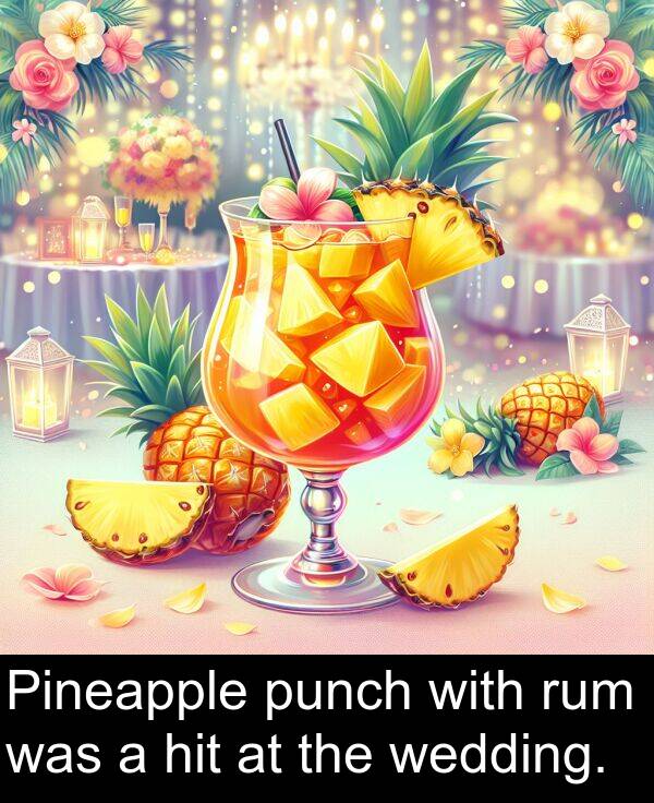 the: Pineapple punch with rum was a hit at the wedding.