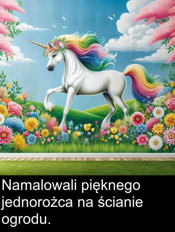 pięknego: Namalowali pięknego jednorożca na ścianie ogrodu.