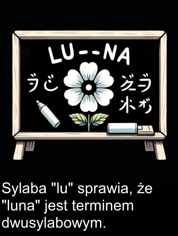 terminem: Sylaba "lu" sprawia, że "luna" jest terminem dwusylabowym.