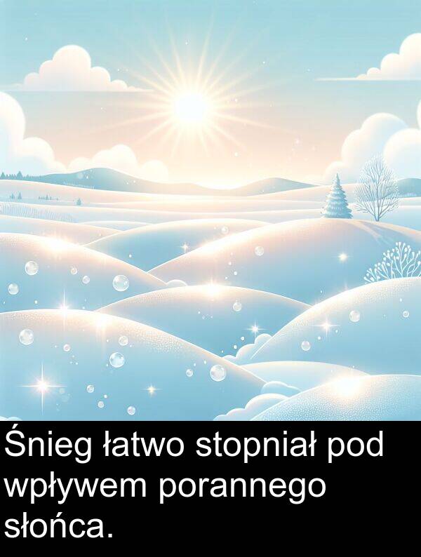 łatwo: Śnieg łatwo stopniał pod wpływem porannego słońca.