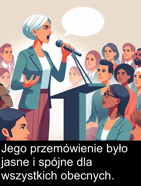 jasne: Jego przemówienie było jasne i spójne dla wszystkich obecnych.