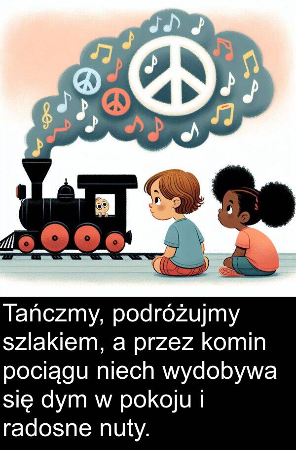 dym: Tańczmy, podróżujmy szlakiem, a przez komin pociągu niech wydobywa się dym w pokoju i radosne nuty.