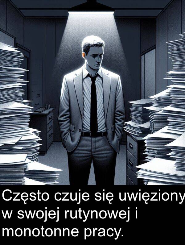 uwięziony: Często czuje się uwięziony w swojej rutynowej i monotonne pracy.