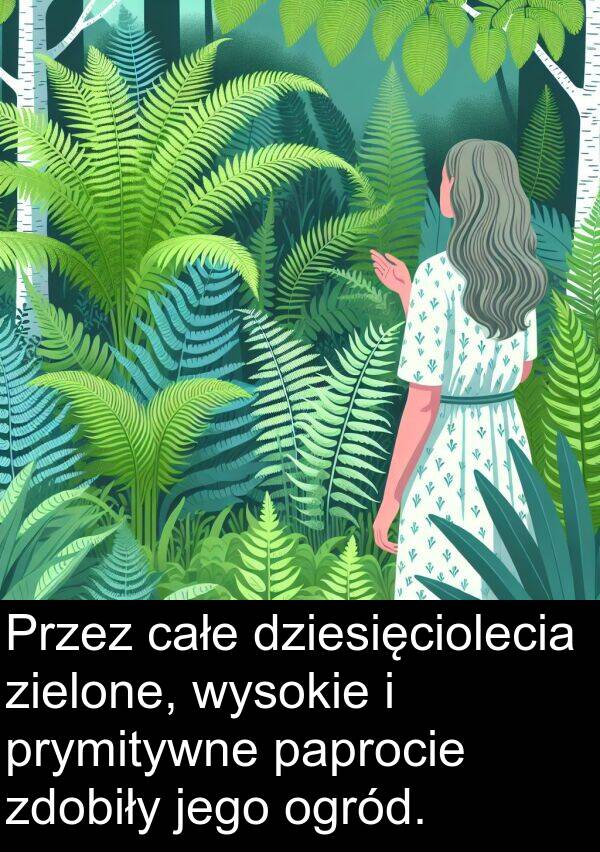 całe: Przez całe dziesięciolecia zielone, wysokie i prymitywne paprocie zdobiły jego ogród.