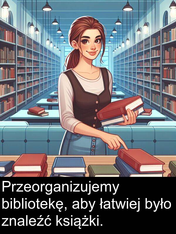 łatwiej: Przeorganizujemy bibliotekę, aby łatwiej było znaleźć książki.