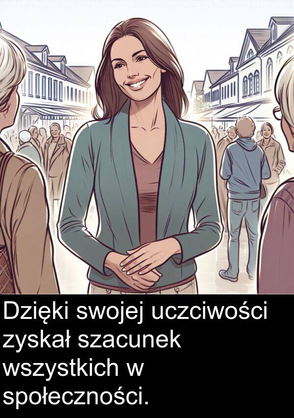 uczciwości: Dzięki swojej uczciwości zyskał szacunek wszystkich w społeczności.