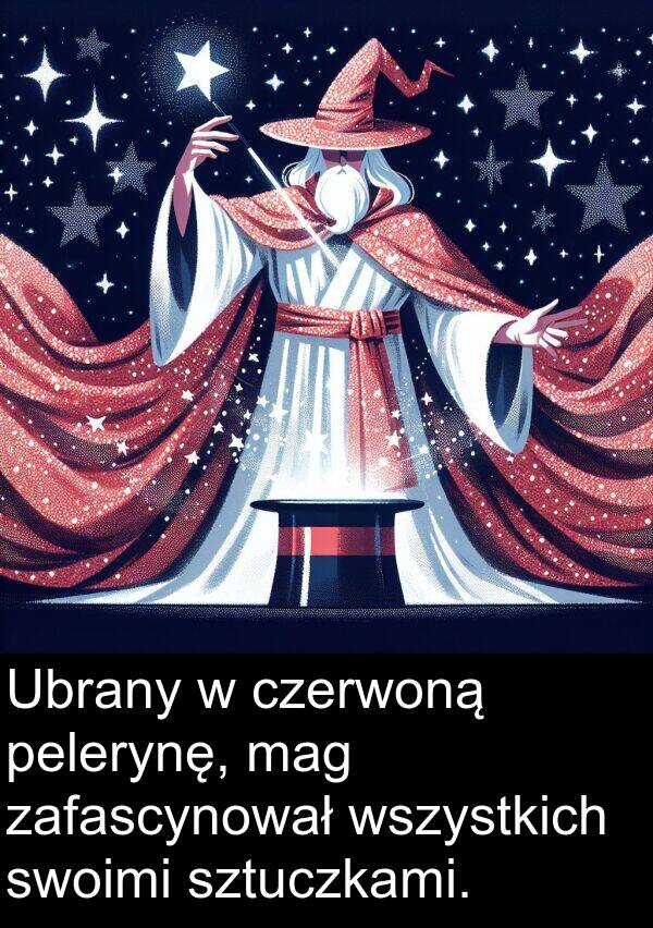 mag: Ubrany w czerwoną pelerynę, mag zafascynował wszystkich swoimi sztuczkami.