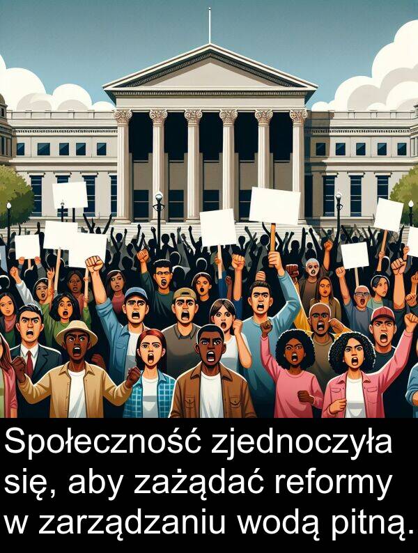 zażądać: Społeczność zjednoczyła się, aby zażądać reformy w zarządzaniu wodą pitną.