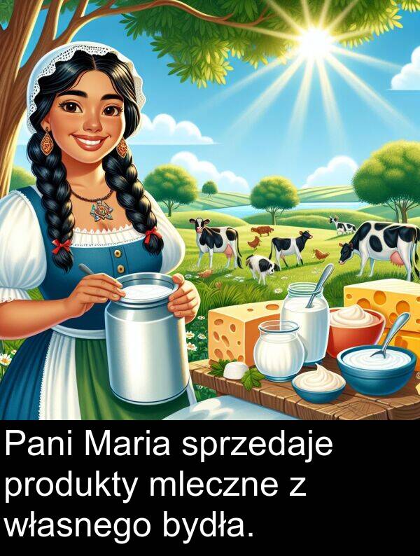 sprzedaje: Pani Maria sprzedaje produkty mleczne z własnego bydła.