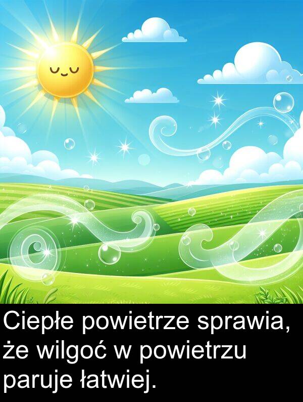 łatwiej: Ciepłe powietrze sprawia, że wilgoć w powietrzu paruje łatwiej.