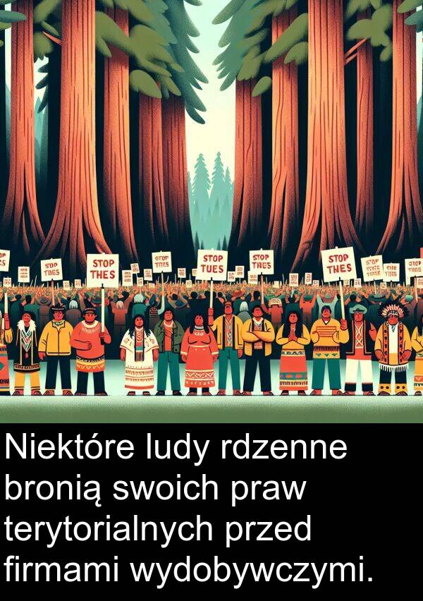 bronią: Niektóre ludy rdzenne bronią swoich praw terytorialnych przed firmami wydobywczymi.