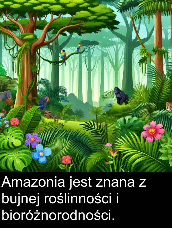 bioróżnorodności: Amazonia jest znana z bujnej roślinności i bioróżnorodności.