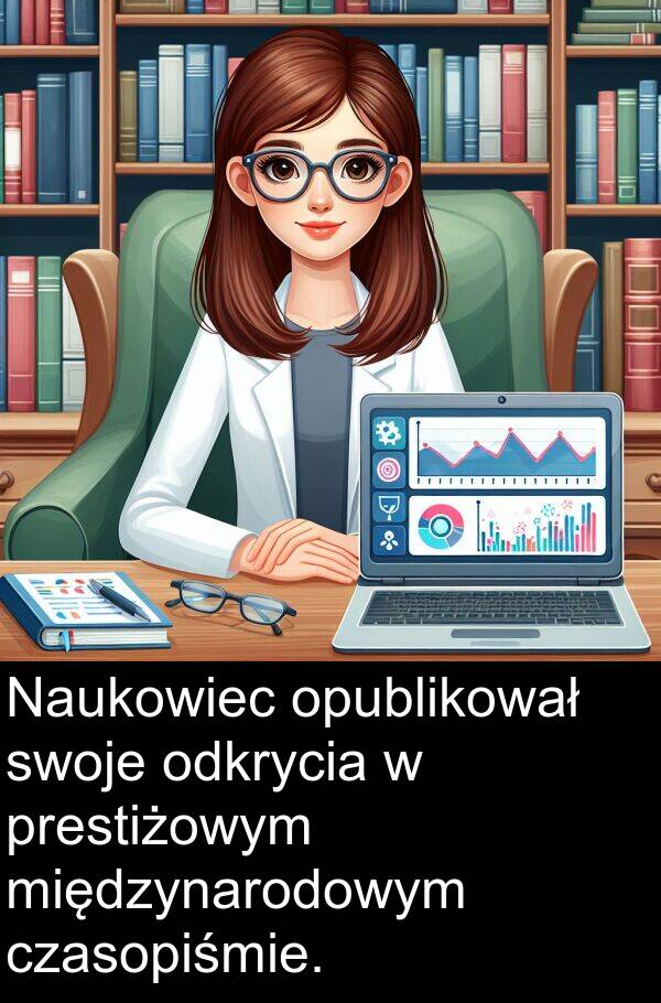 czasopiśmie: Naukowiec opublikował swoje odkrycia w prestiżowym międzynarodowym czasopiśmie.