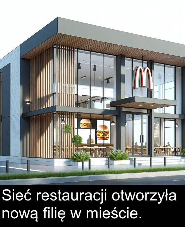 nową: Sieć restauracji otworzyła nową filię w mieście.