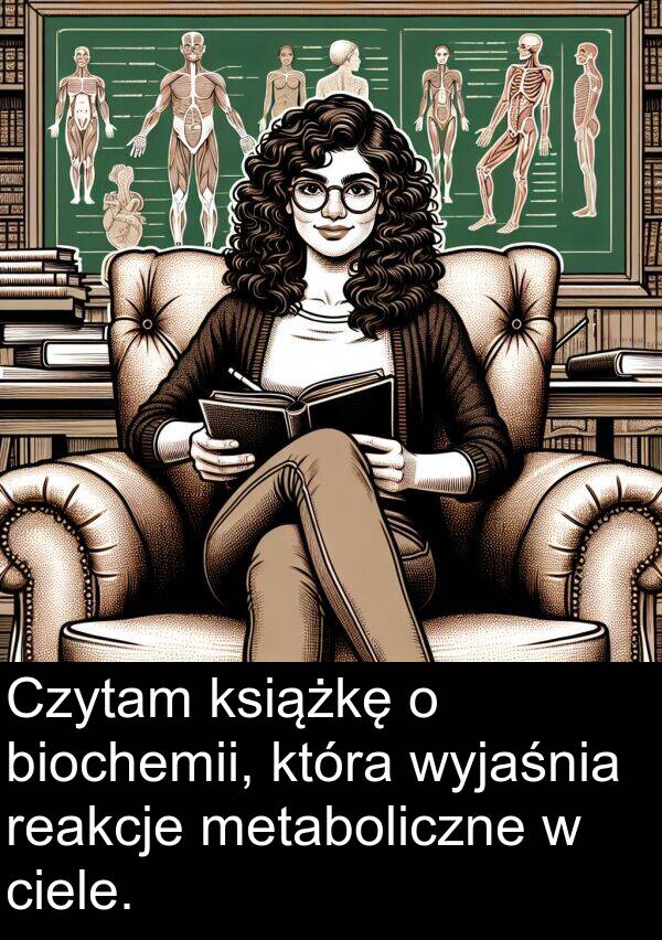 ciele: Czytam książkę o biochemii, która wyjaśnia reakcje metaboliczne w ciele.