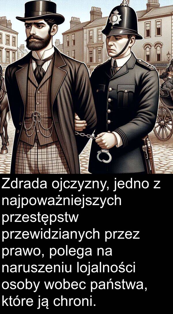 najpoważniejszych: Zdrada ojczyzny, jedno z najpoważniejszych przestępstw przewidzianych przez prawo, polega na naruszeniu lojalności osoby wobec państwa, które ją chroni.