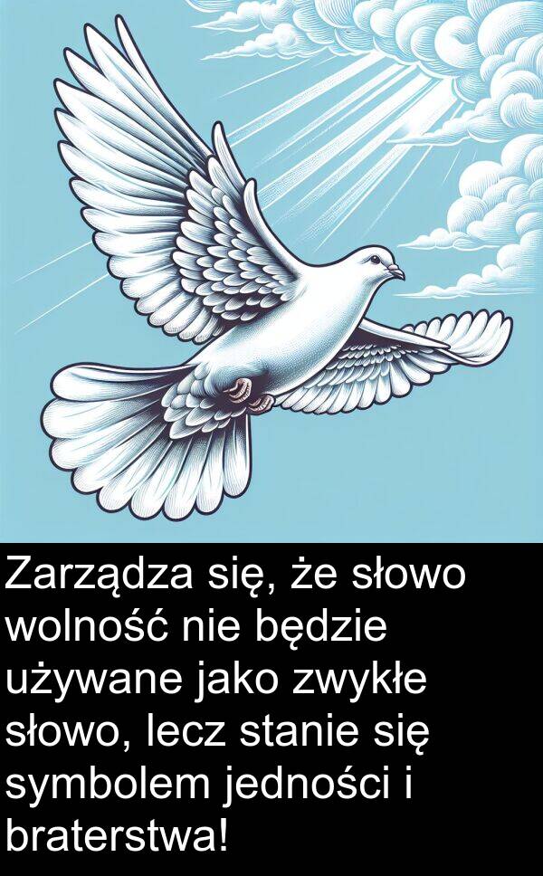 lecz: Zarządza się, że słowo wolność nie będzie używane jako zwykłe słowo, lecz stanie się symbolem jedności i braterstwa!