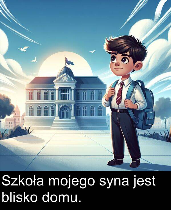 jest: Szkoła mojego syna jest blisko domu.