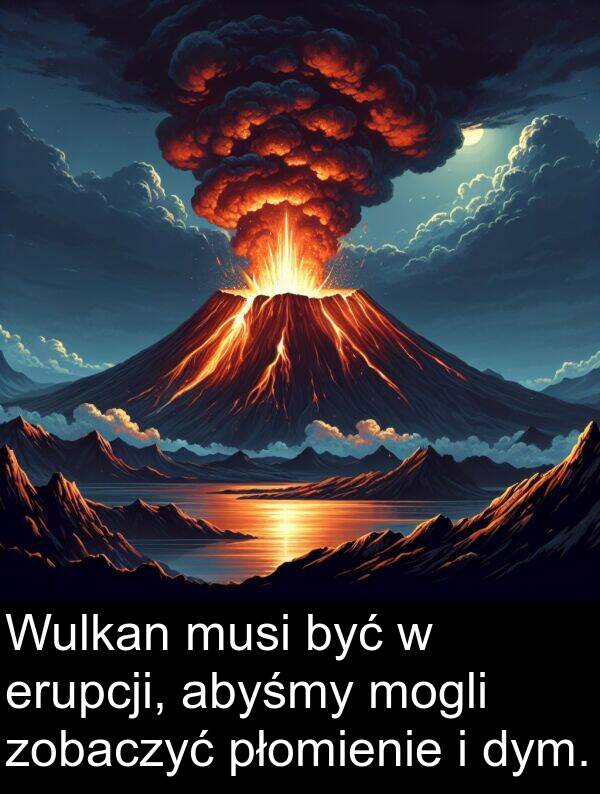 erupcji: Wulkan musi być w erupcji, abyśmy mogli zobaczyć płomienie i dym.