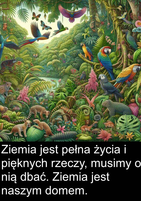 pełna: Ziemia jest pełna życia i pięknych rzeczy, musimy o nią dbać. Ziemia jest naszym domem.