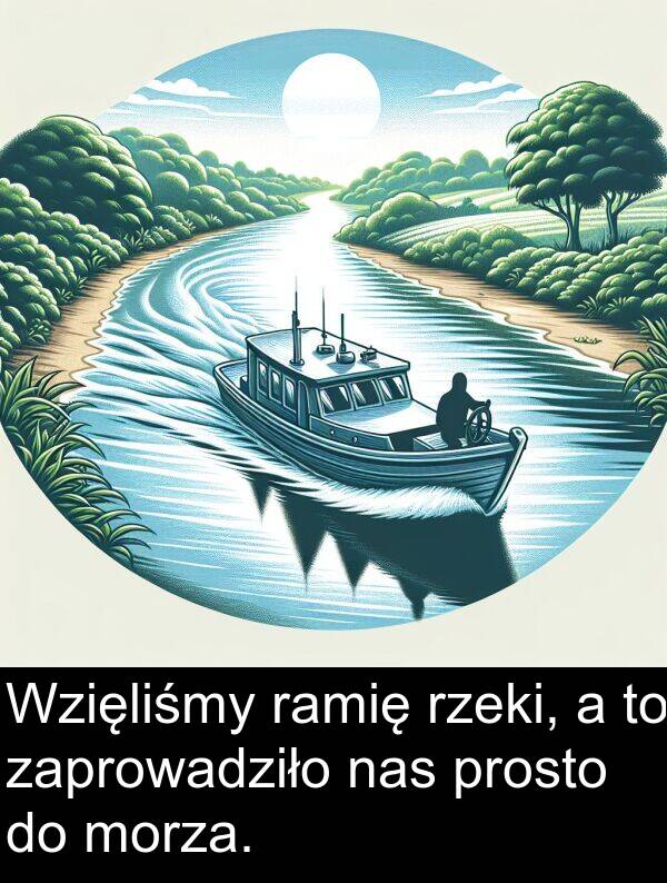 morza: Wzięliśmy ramię rzeki, a to zaprowadziło nas prosto do morza.