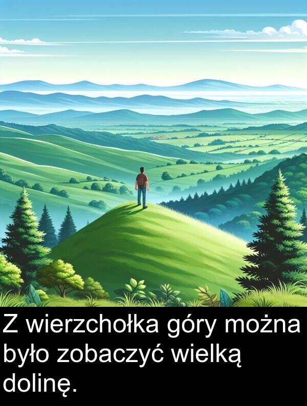 dolinę: Z wierzchołka góry można było zobaczyć wielką dolinę.