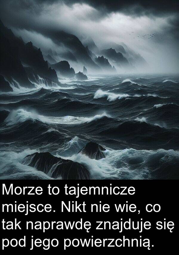 tajemnicze: Morze to tajemnicze miejsce. Nikt nie wie, co tak naprawdę znajduje się pod jego powierzchnią.