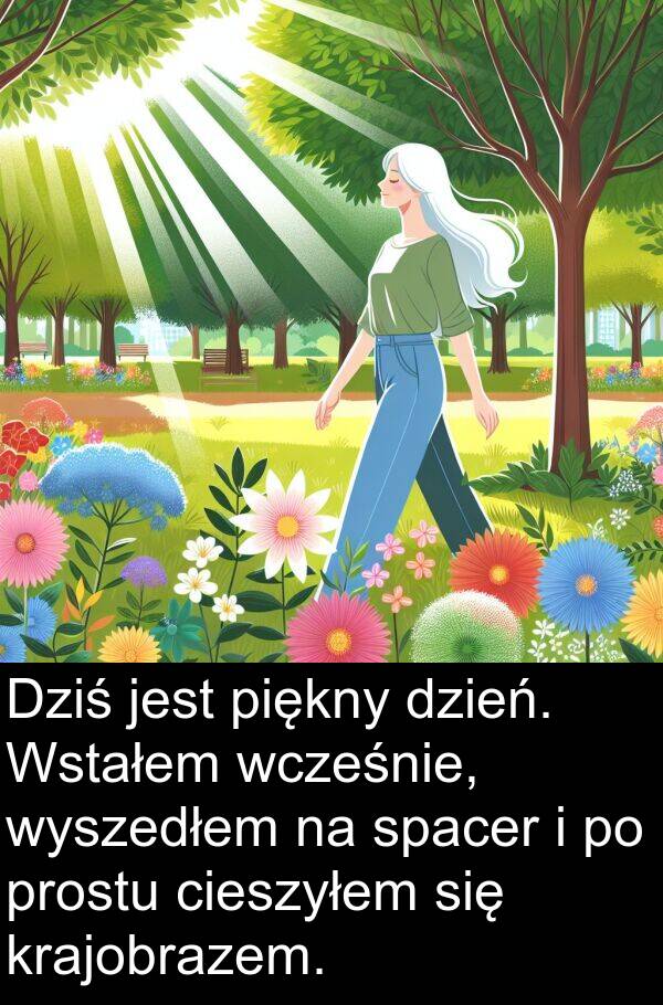 cieszyłem: Dziś jest piękny dzień. Wstałem wcześnie, wyszedłem na spacer i po prostu cieszyłem się krajobrazem.