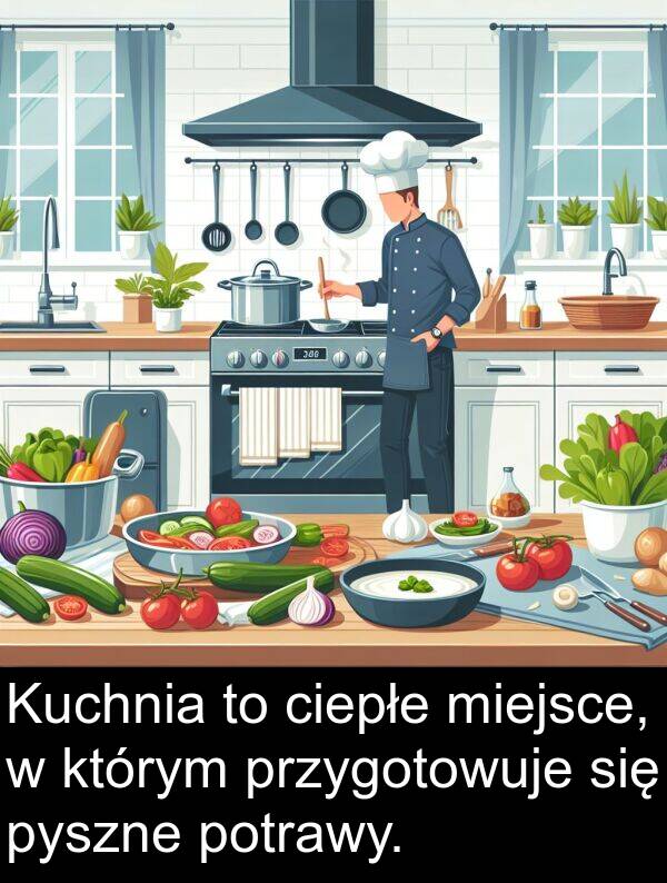 ciepłe: Kuchnia to ciepłe miejsce, w którym przygotowuje się pyszne potrawy.