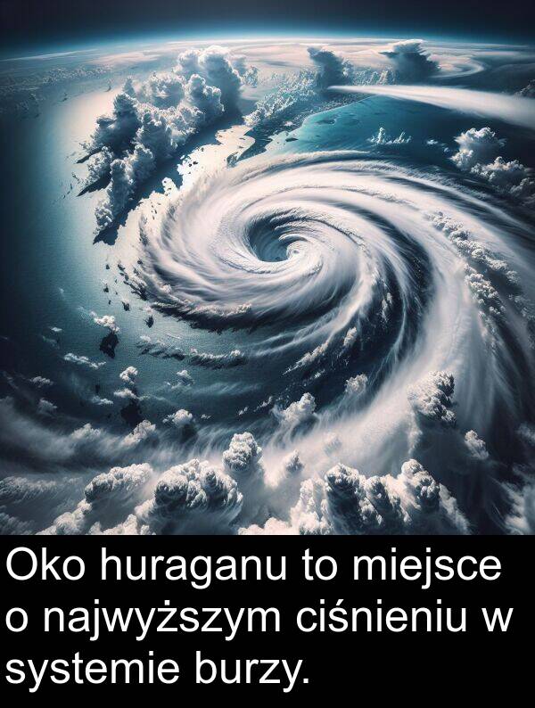 najwyższym: Oko huraganu to miejsce o najwyższym ciśnieniu w systemie burzy.