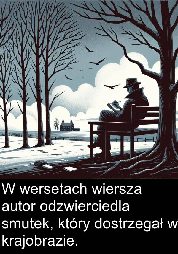 dostrzegał: W wersetach wiersza autor odzwierciedla smutek, który dostrzegał w krajobrazie.