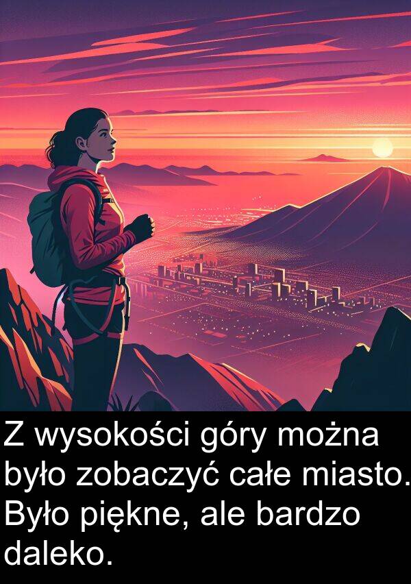 całe: Z wysokości góry można było zobaczyć całe miasto. Było piękne, ale bardzo daleko.