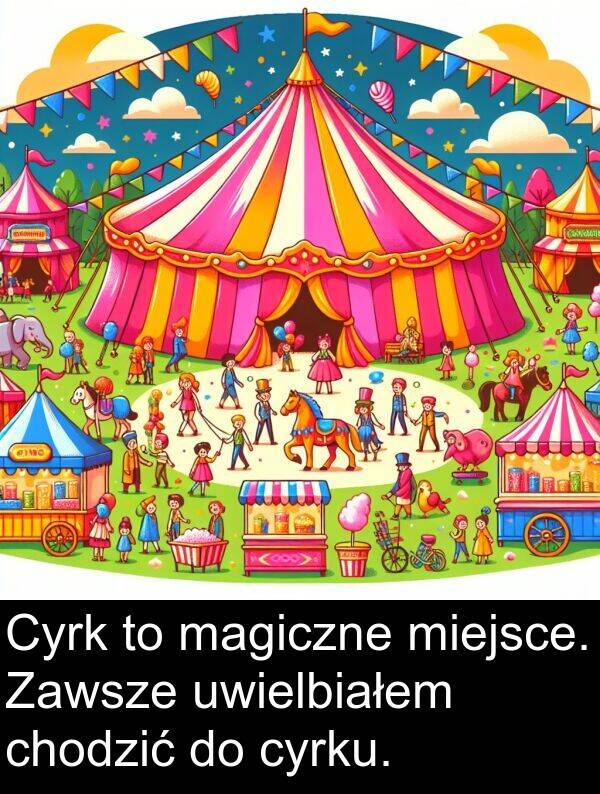 chodzić: Cyrk to magiczne miejsce. Zawsze uwielbiałem chodzić do cyrku.