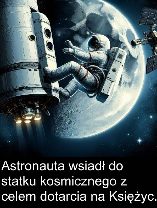 celem: Astronauta wsiadł do statku kosmicznego z celem dotarcia na Księżyc.