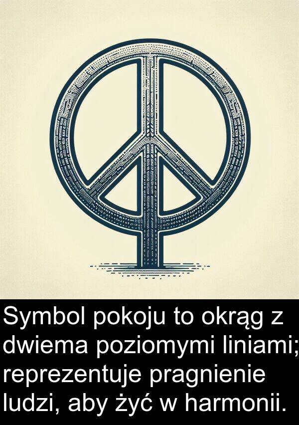 żyć: Symbol pokoju to okrąg z dwiema poziomymi liniami; reprezentuje pragnienie ludzi, aby żyć w harmonii.