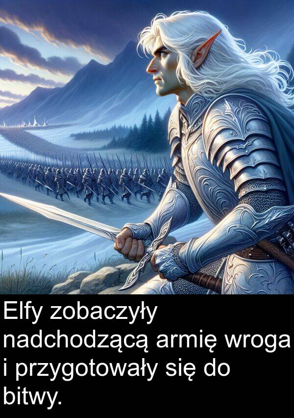 bitwy: Elfy zobaczyły nadchodzącą armię wroga i przygotowały się do bitwy.