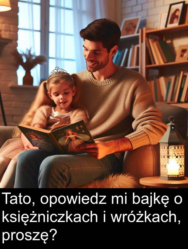 bajkę: Tato, opowiedz mi bajkę o księżniczkach i wróżkach, proszę?