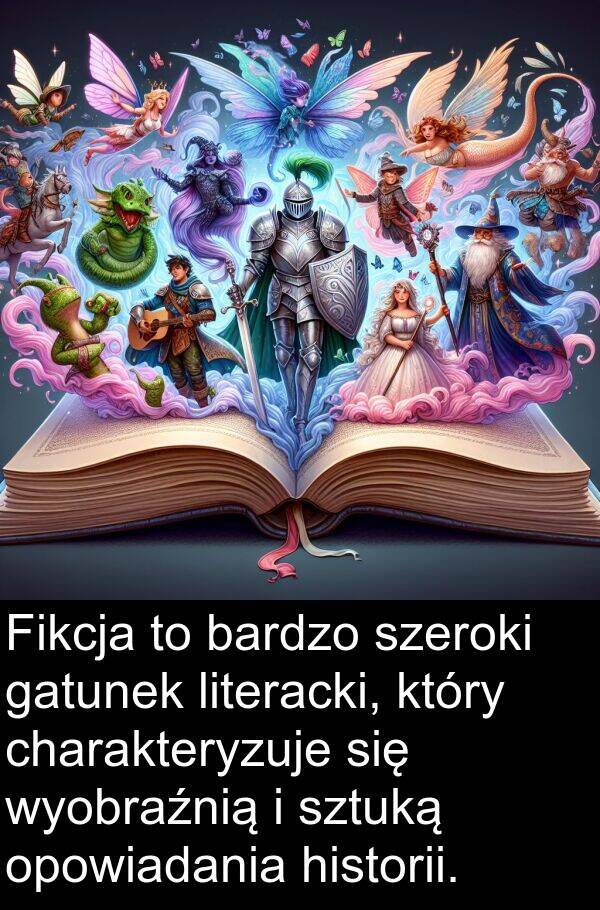 literacki: Fikcja to bardzo szeroki gatunek literacki, który charakteryzuje się wyobraźnią i sztuką opowiadania historii.