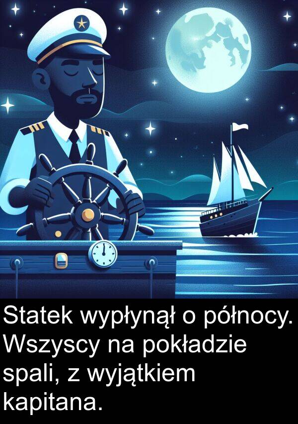 kapitana: Statek wypłynął o północy. Wszyscy na pokładzie spali, z wyjątkiem kapitana.