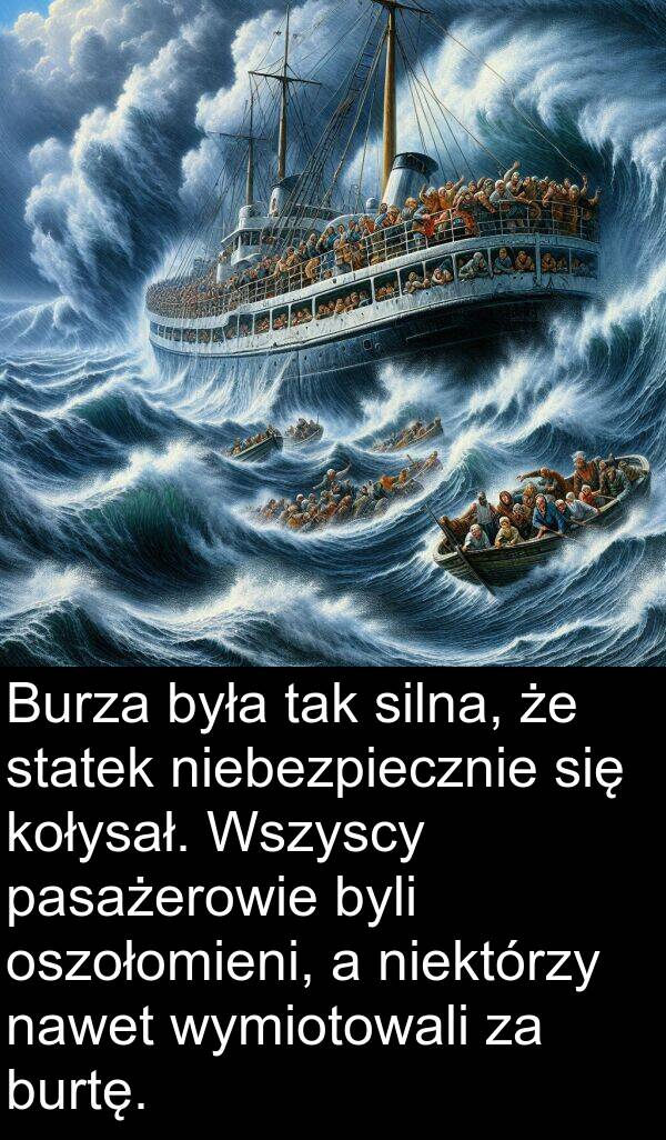 nawet: Burza była tak silna, że statek niebezpiecznie się kołysał. Wszyscy pasażerowie byli oszołomieni, a niektórzy nawet wymiotowali za burtę.