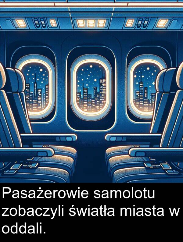 samolotu: Pasażerowie samolotu zobaczyli światła miasta w oddali.