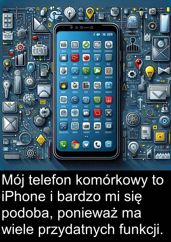 telefon: Mój telefon komórkowy to iPhone i bardzo mi się podoba, ponieważ ma wiele przydatnych funkcji.