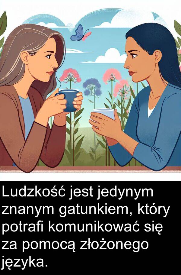 języka: Ludzkość jest jedynym znanym gatunkiem, który potrafi komunikować się za pomocą złożonego języka.