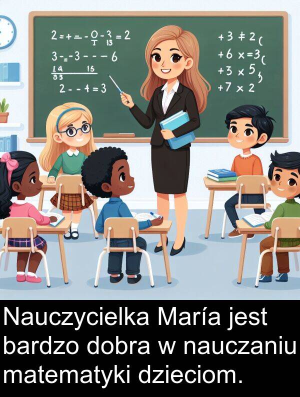 dobra: Nauczycielka María jest bardzo dobra w nauczaniu matematyki dzieciom.