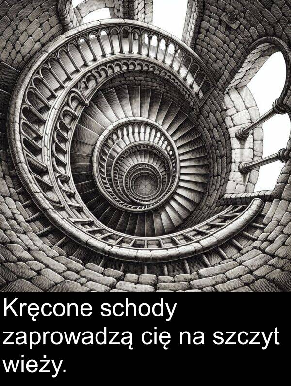 cię: Kręcone schody zaprowadzą cię na szczyt wieży.